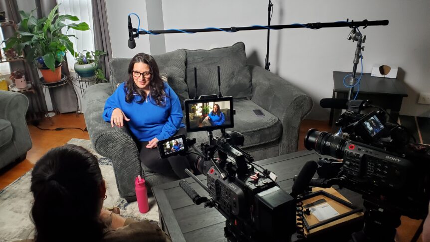 Lisa Kostrzeski being interviewed